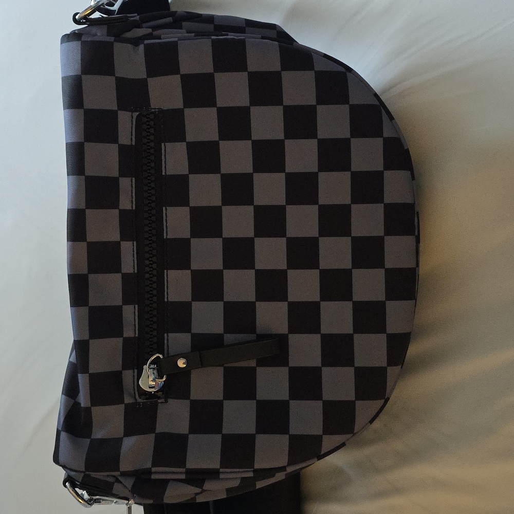 Iris & Rainbow Best Verison Crossbody Bag - Grey & Black Checker Print - Picture 2 of 4